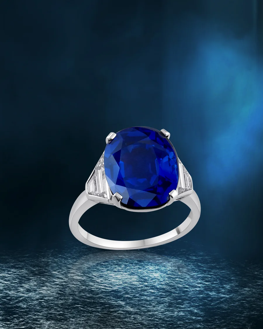 Blue sapphire and diamond ring by the house